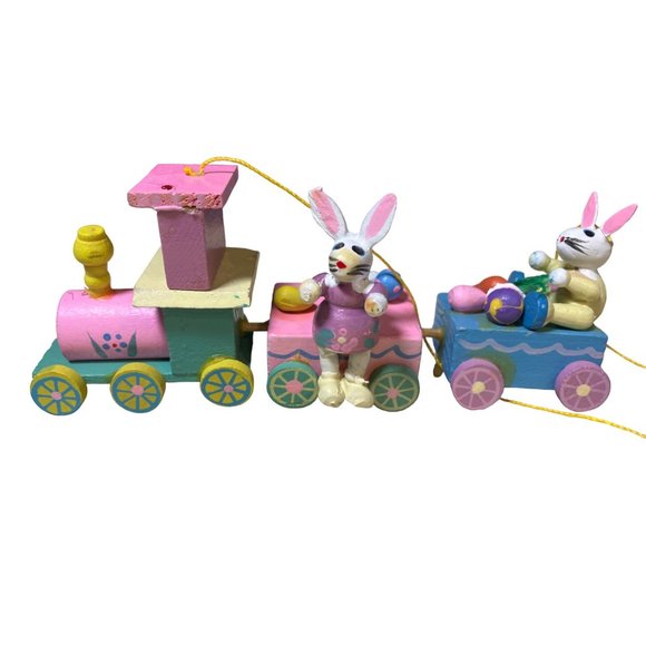 Vintage Easter Train Hand Painted Wood Train Hanging Ornament - Picture 1 of 11